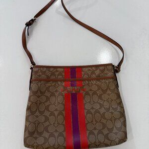 Coach Varsity Stripe Large File Rowan Crossbody Bag Purse